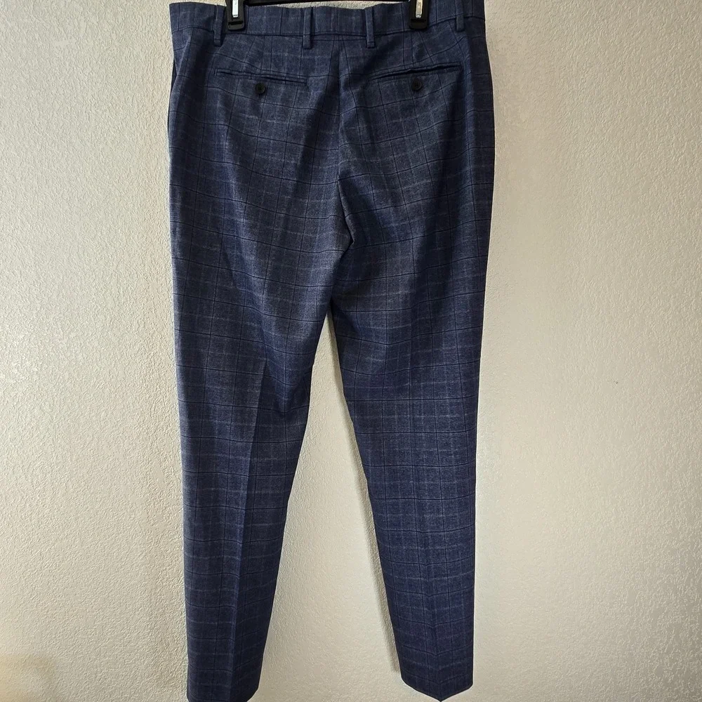 Banana Republic Tailored Fit Dress‎ Pants Mens 35x30 Blue Plaid Windowpane...